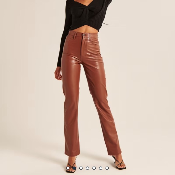 NWT Abercrombie & Fitch Vegan Leather 90s Straight Pants Brown - Picture 1 of 8